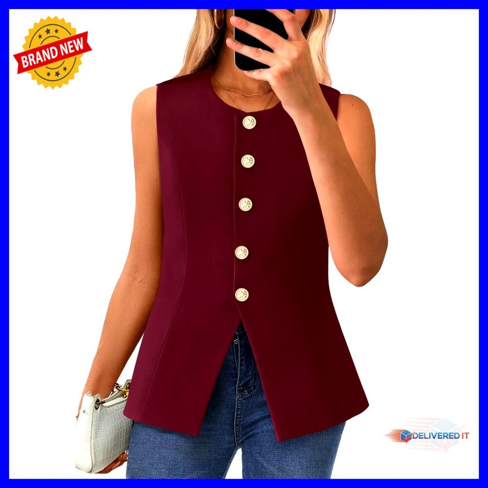 Sleeveless Blazer Vest Slim Fit Business Casual Office Wear Button Down